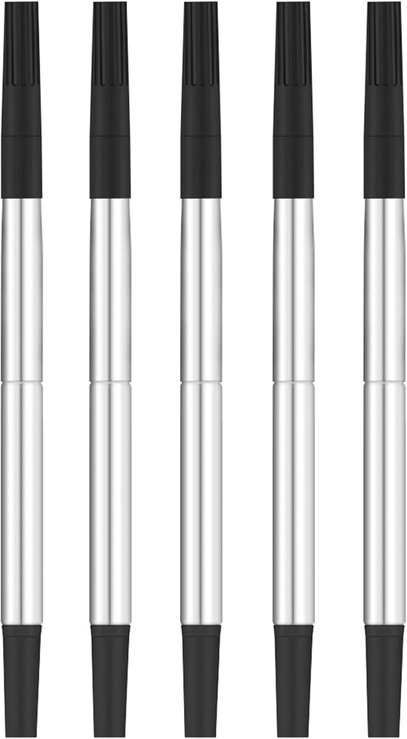 DunBong Quink Ink Rollerball, Compatible with Parker Rollerball Pens, 0.5mm Fine Point, Black Ink Refill Pack of 5, Replaceable Gel Ink Pen Refills, Smooth Writing (Black-0.5mm)