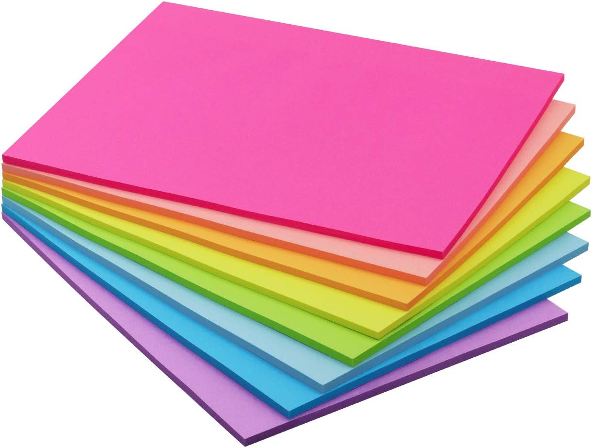 Sticky Notes 8x6 inch Bright Colors Self-Stick Pads 8 Pads/Pack 35 Sheets/Pad Total 280 Sheets