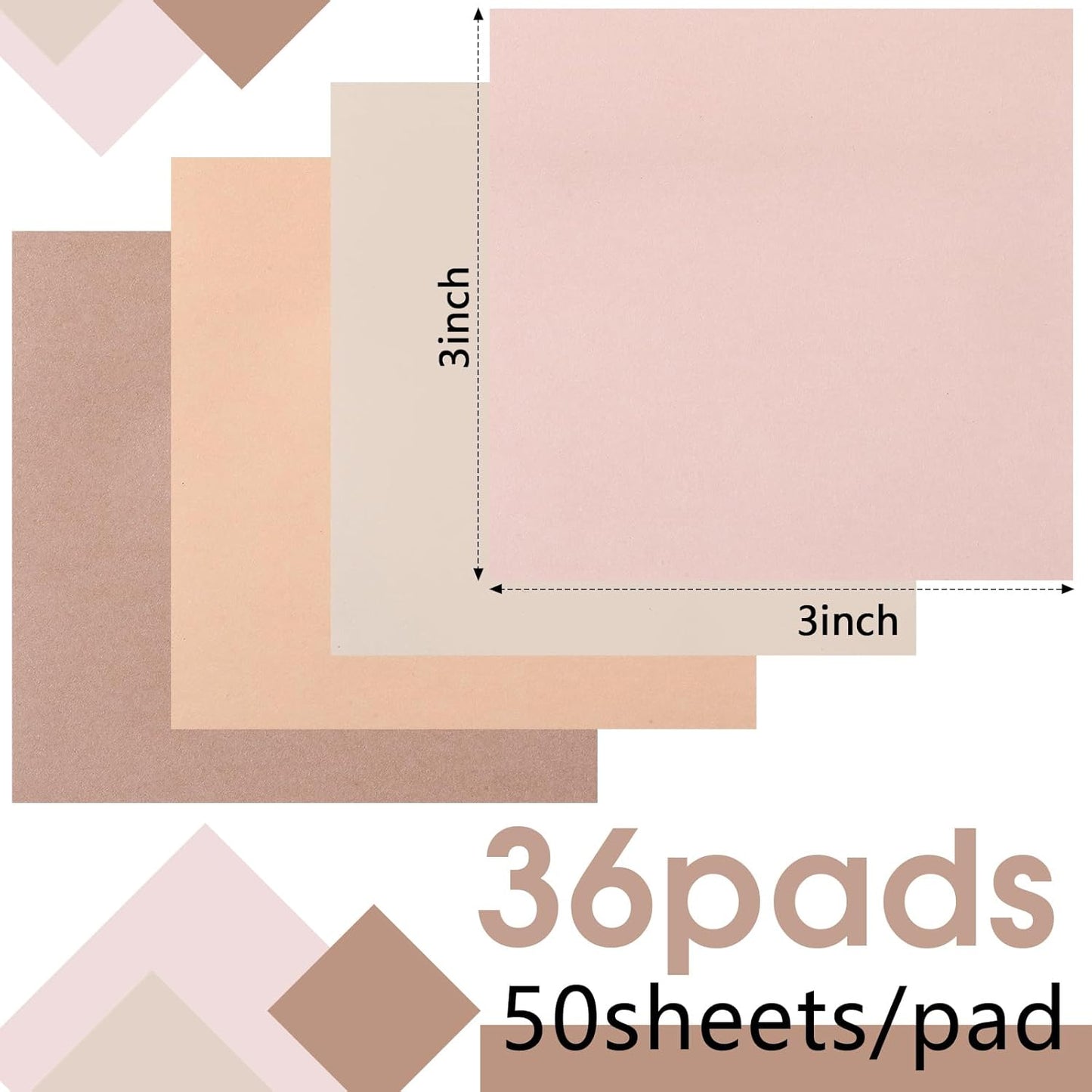 Thenshop 36 Pads Sticky Notes 3''x3'', Self Stick Notes Pads Office Supplies, 50 Sheets/pad Colored Aesthetic Sticky Accessories Home, Office, Notebook(Boho Brown)