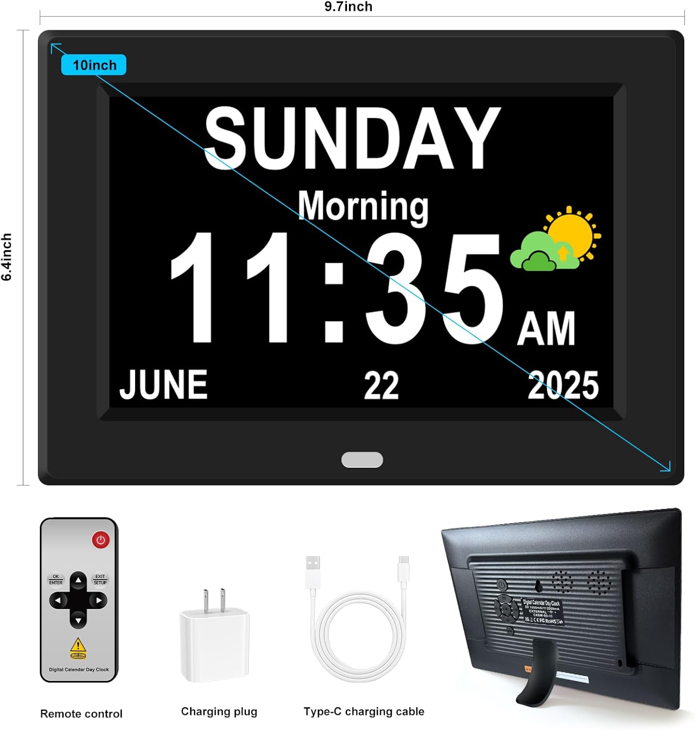 Digital Alarm Clock for Elderly Large Display Date Day of Week for Seniors Electric Digital Clocks 12 Alarms 4 Colors Desk Calendar Clocks for Memory Loss Alzheimers Clock Auto DST/Dimmer