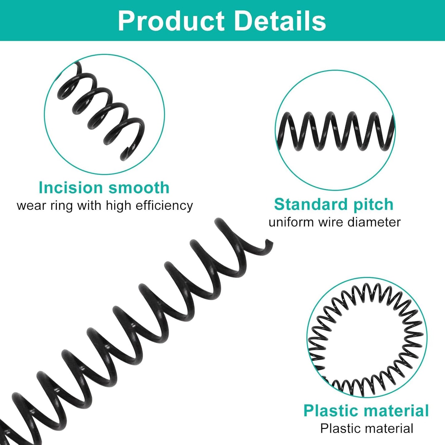 Plastic Spiral Binding Coils 100 Pack, Coil Binding 10mm(3/8") 75 Sheet Capacity, 4:1 Pitch Black Binding Spirals for Students and Coworkers