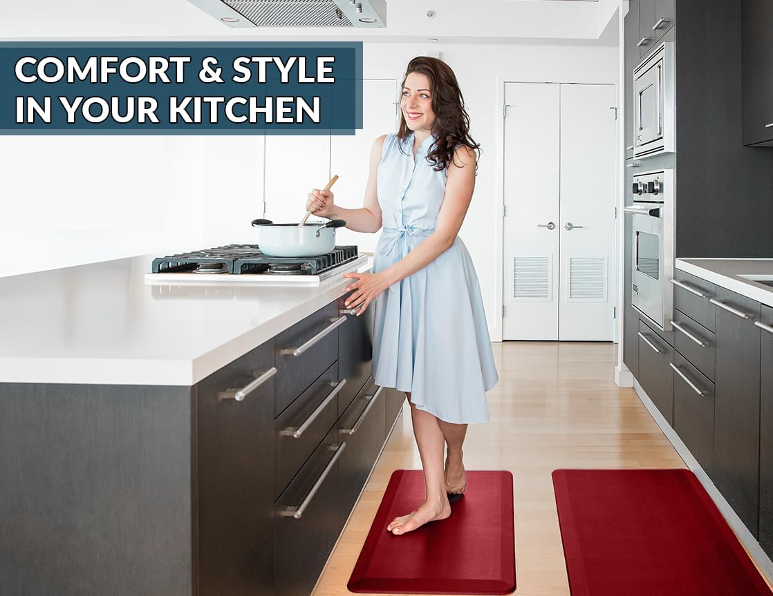 ComfiLife Anti Fatigue Floor Mat – 3/4 Inch Thick Kitchen Mats for Floor, Standing Desk Mat, Kitchen Rug – Comfort at Home, Office – Durable – Stain Resistant – Non-Slip Bottom (24" x 70", Red)