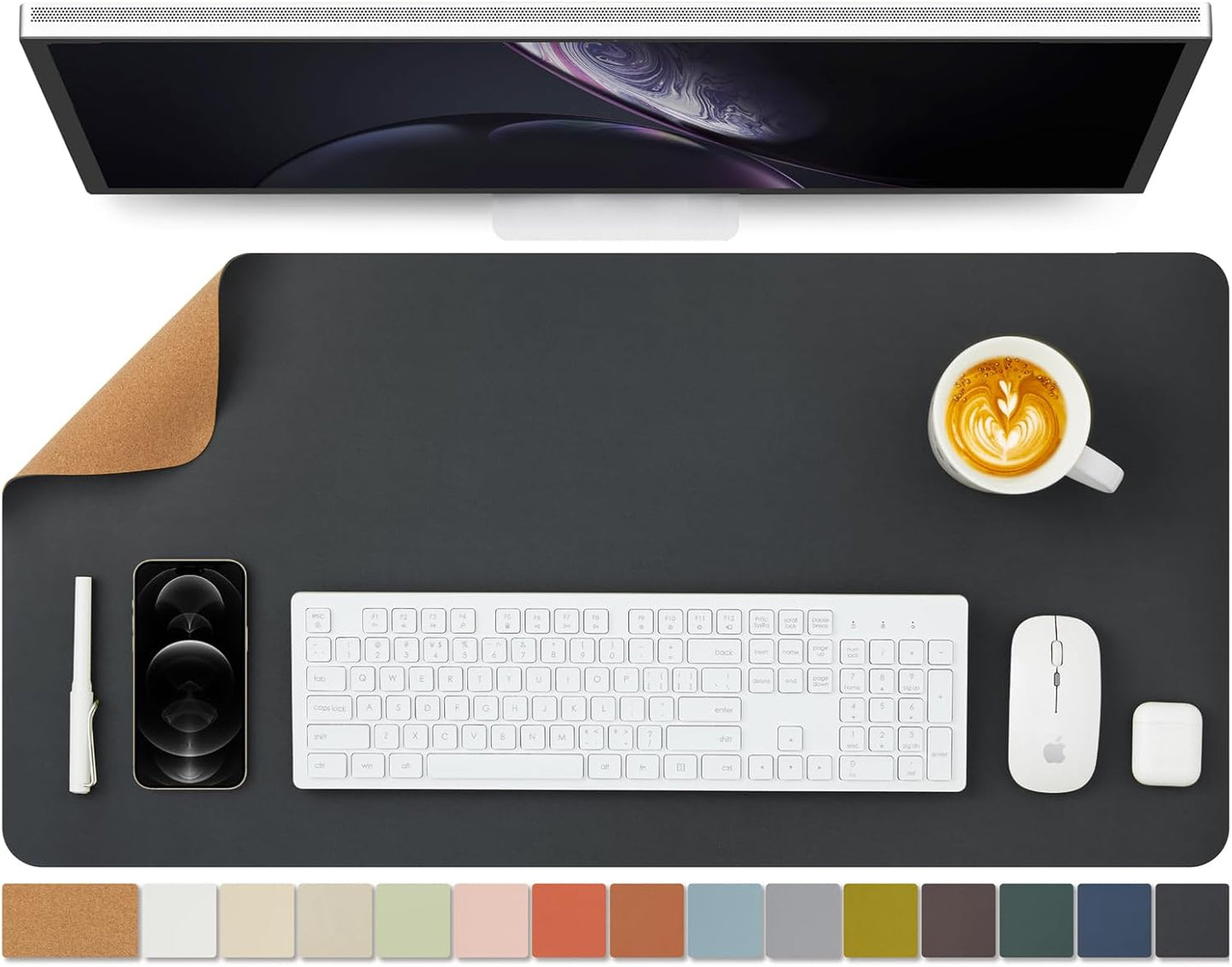 Cork Desk Mat - Dual-Sided Desk Pad for Office and Home - Desk Organization and Accessories - Ideal for Large Mouse Pad and Desk Mats on Top of Desks(Black,80cmx 40cm)