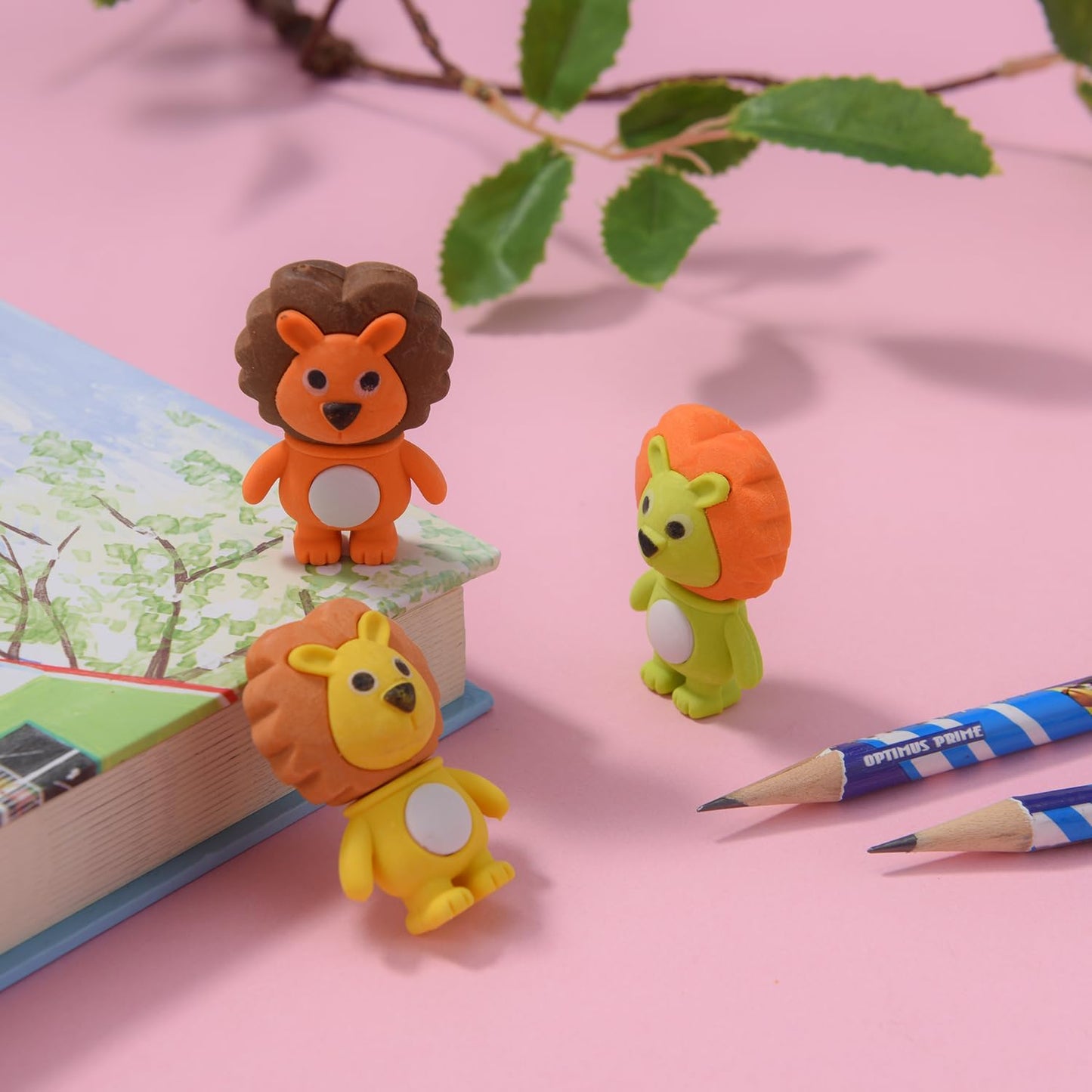 12 Pack Lion Erasers for Kids, 3D Animal Erasers for Boys and Girls, Fun Take Apart Erasers for School Supplies Prize Gifts Party Favors