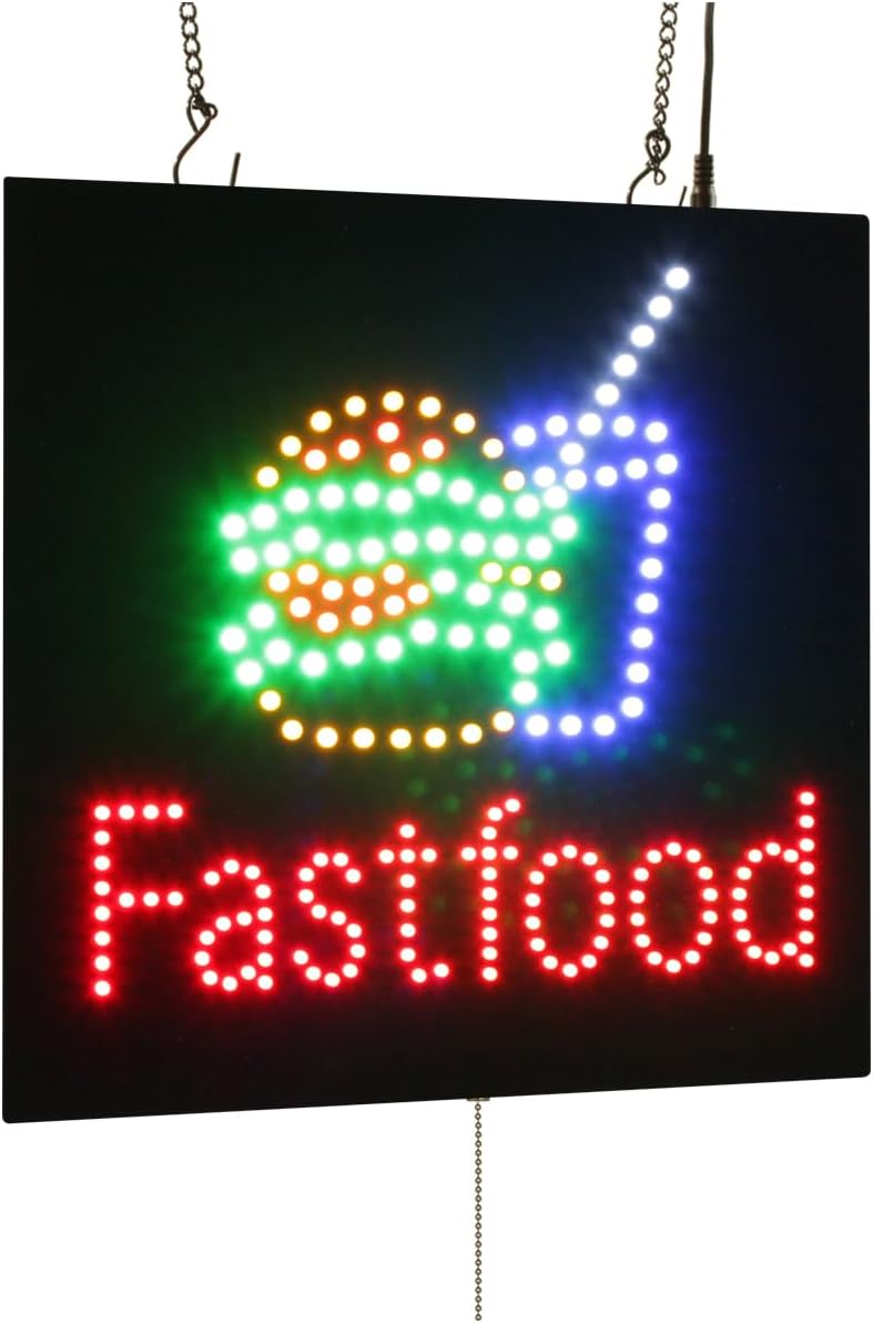 Fastfood Sign, 16"x16", 40x40cm, TOPKING, LED, Neon, Florescent, Signage, Signboard, Display, Billboard, Screen, Grand Opening, Gift