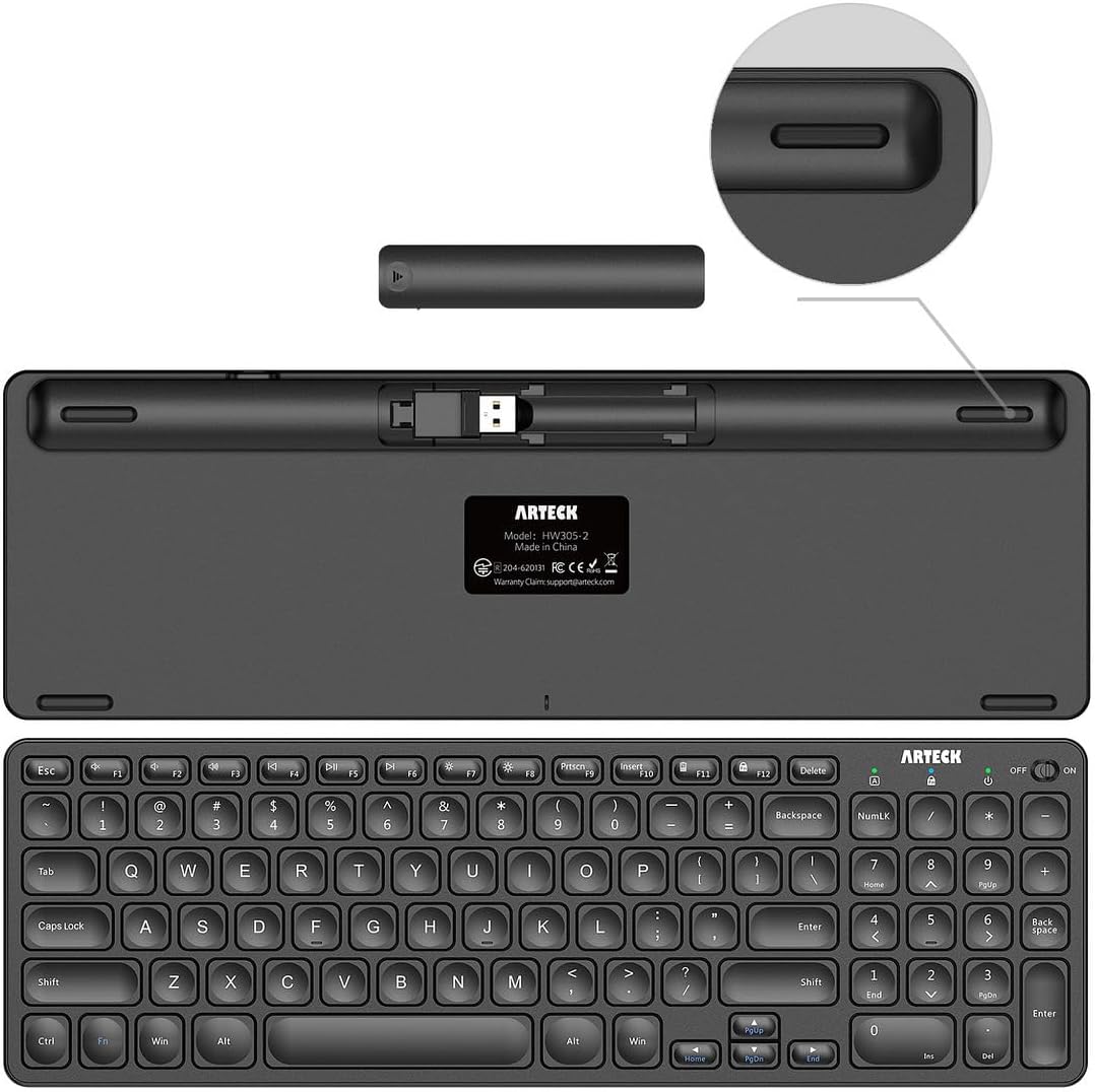 Arteck 2.4G USB Wireless Keyboard and Mouse Combo Ultra Slim Compact Keyboard and Ergonomic Mouse for Computer Desktop PC Laptop and Windows 11/10/8/7 Build in USB-C Rechargeable Battery