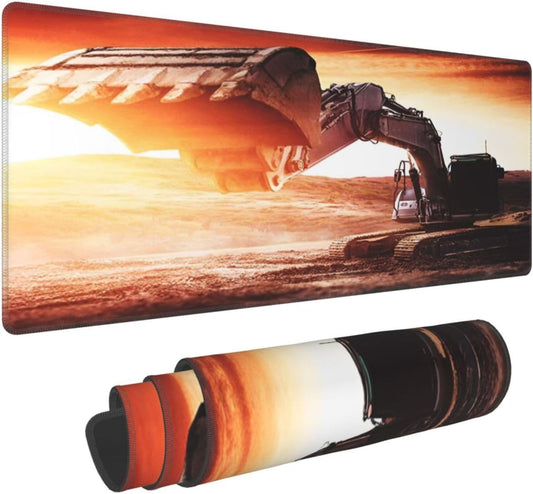 Digger Mouse Pad, Construction Vehicles Large Big Gaming Mouse Pad Desk Pad, Mousepad with Non-Slip Rubber Base, Extended XXL Mouse Mat for Computer Laptop Office Accessories