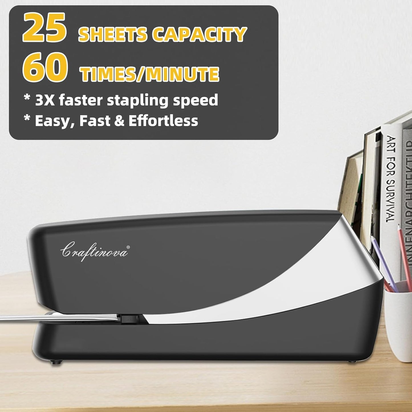Electric Stapler, Automatic Stapler, Include 2000 Staples and 1 Staple Remover, Heavy Duty, Store 210 Staples，AC or Battery Powered, 25 Sheet Capacity.