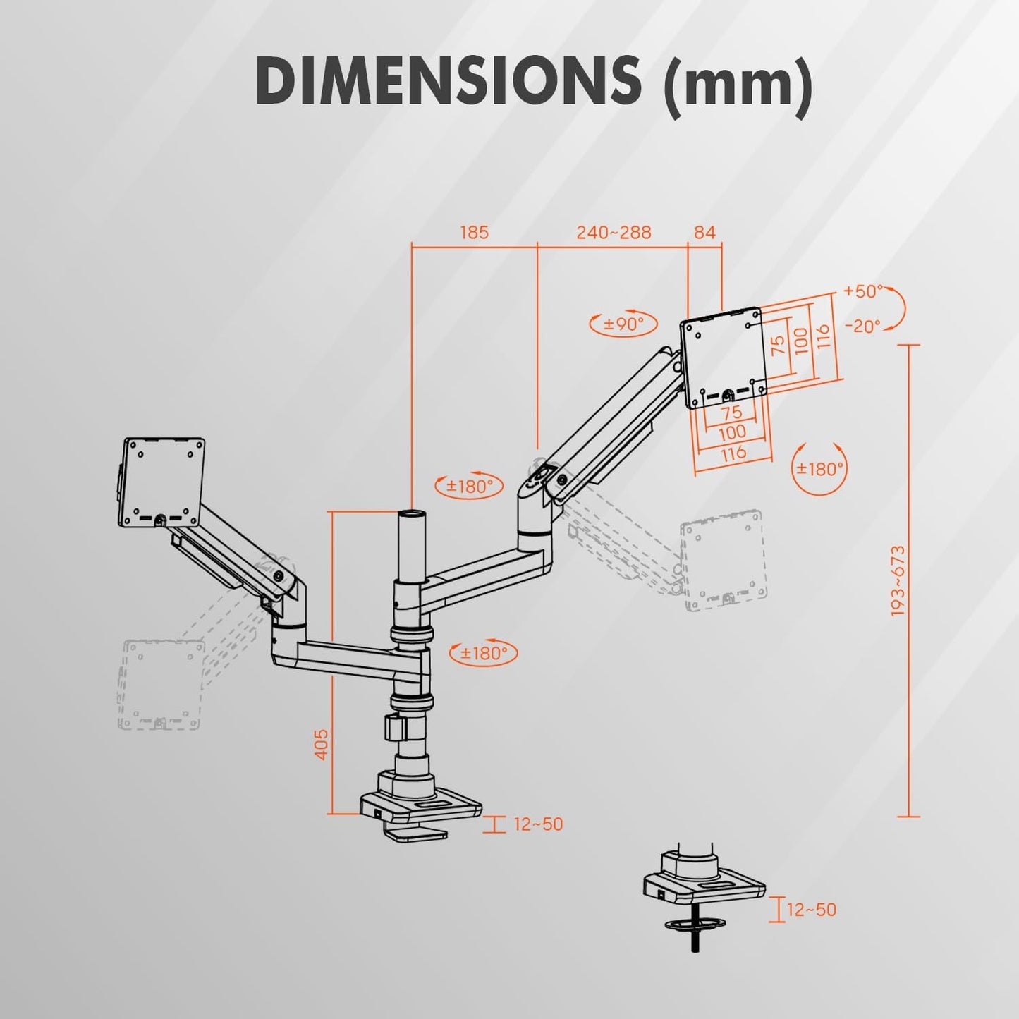 Dual Monitor Arm for 17-49 Inch Ultrawide Screens – Heavy Duty Monitor Arm Desk Mount – VESA Mount with Clamp and Grommet Base – Holds Up to 44 lbs. Each