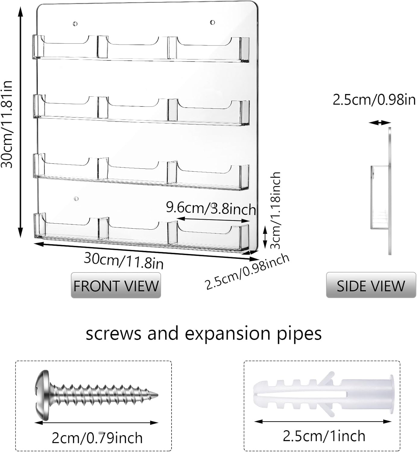 Hillban Acrylic Business Card Holder Wall Mount Clear Sticker Display Rack Multiple Card Holders Clear Acrylic Organizing Sticker Display Stand Pre Drilled(12 Pockets)