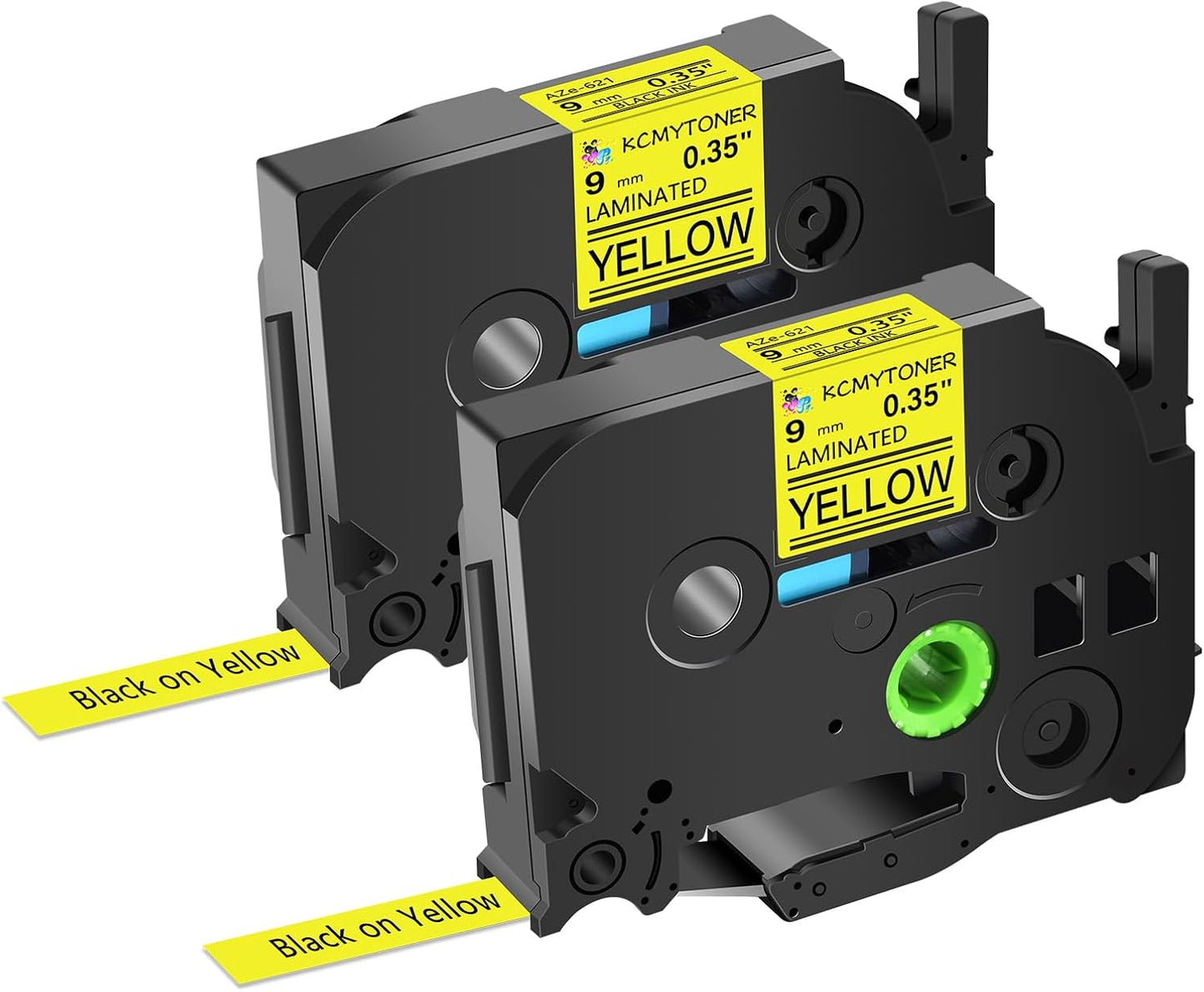 2 Pack Compatible for Ptouch TZe-621 TZ-621 Label Maker Tape TZe621 TZ621 Black on Yellow 9mm 0.35 Inch Laminated TZe TZ Label Tape for PT-H110 PT-9700PC PT-1880 PT-1230PC PT-1280