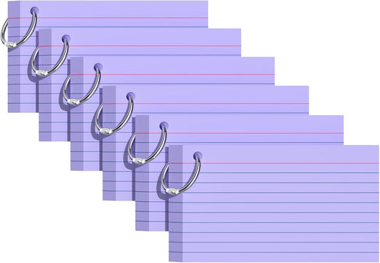 Index Cards 3x5 Inches, 300 PCS, Purple Flash Cards With Ring, Punched Lined Study Card Ruled Flashcards Notecards, Ruled Front And Blank Back, Note Card for School, College And Home