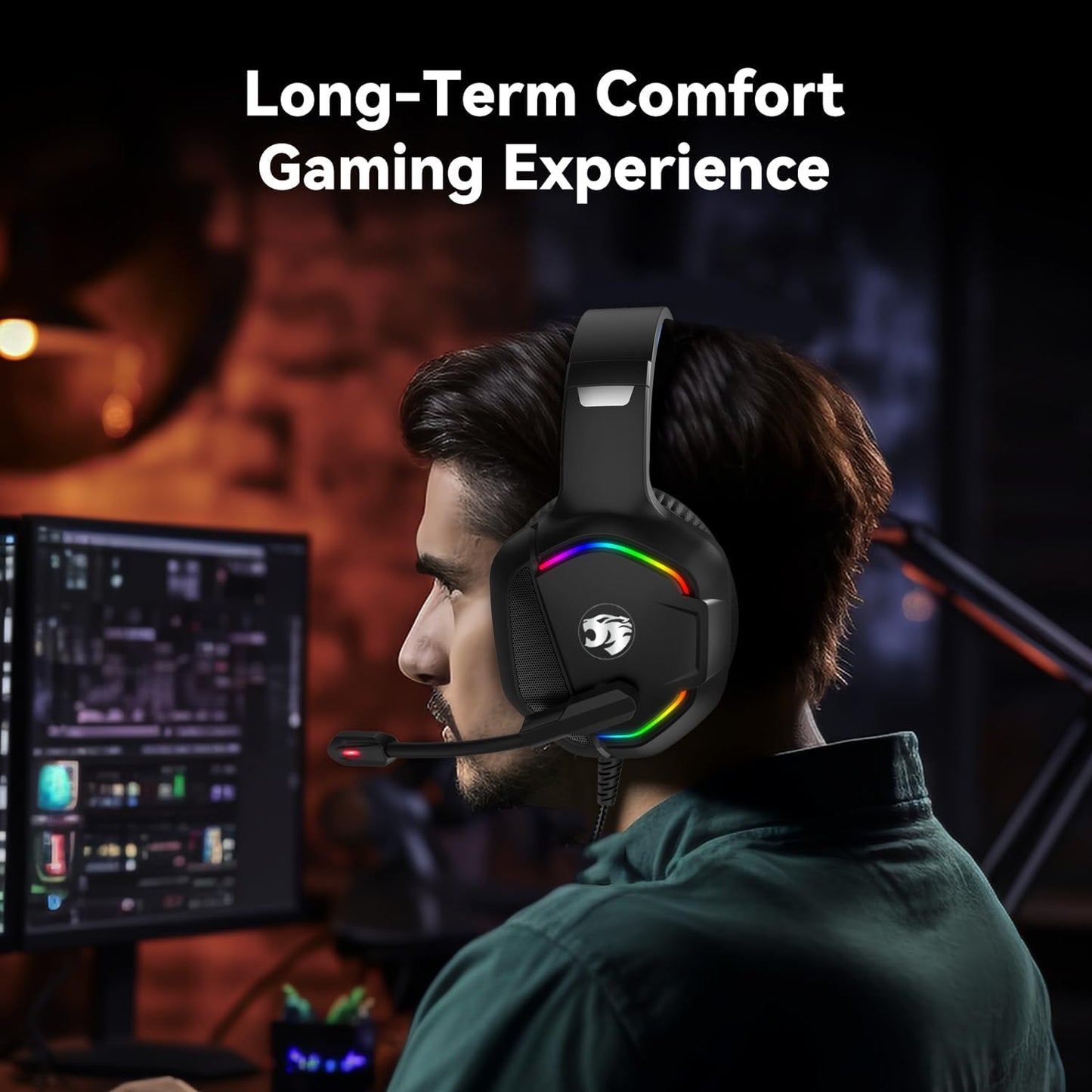 Gaming Headset with Microphone for Pc, Xbox One Series X/s, Ps4, Ps5, Switch, Stereo Wired Noise Cancelling Over-Ear Headphones with Mic, RGB, for Computer, Laptop, Mac, Nintendo, Gamer (Red)