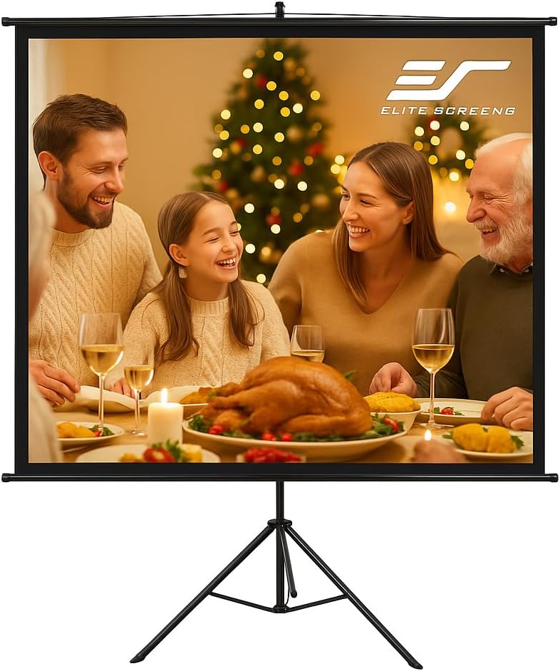 Elite Screens Yard Master Sport 96″ Portable Projector Screen, Dual Tripod/Wall Hanging 2-in-1, 1:1, MaxWhite Gain 1.1, Indoor/Outdoor with Carry Bag