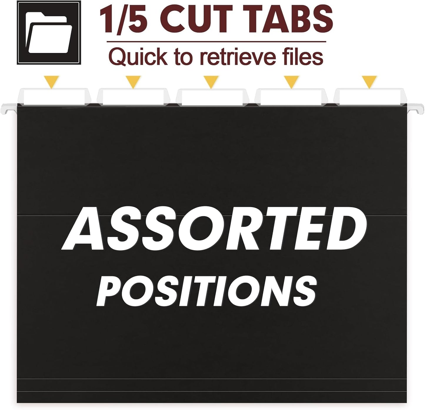 HERKKA Hanging File Folders, 60 Pack Reinforced Letter Size Hanging Folders, Designed for Bulky Files, Filing Cabinet, 1/5-Cut Adjustable Tabs (Black)