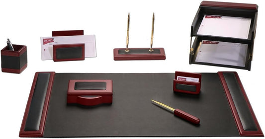Dacasso Rosewood and Leather Desk Set, 10-Piece