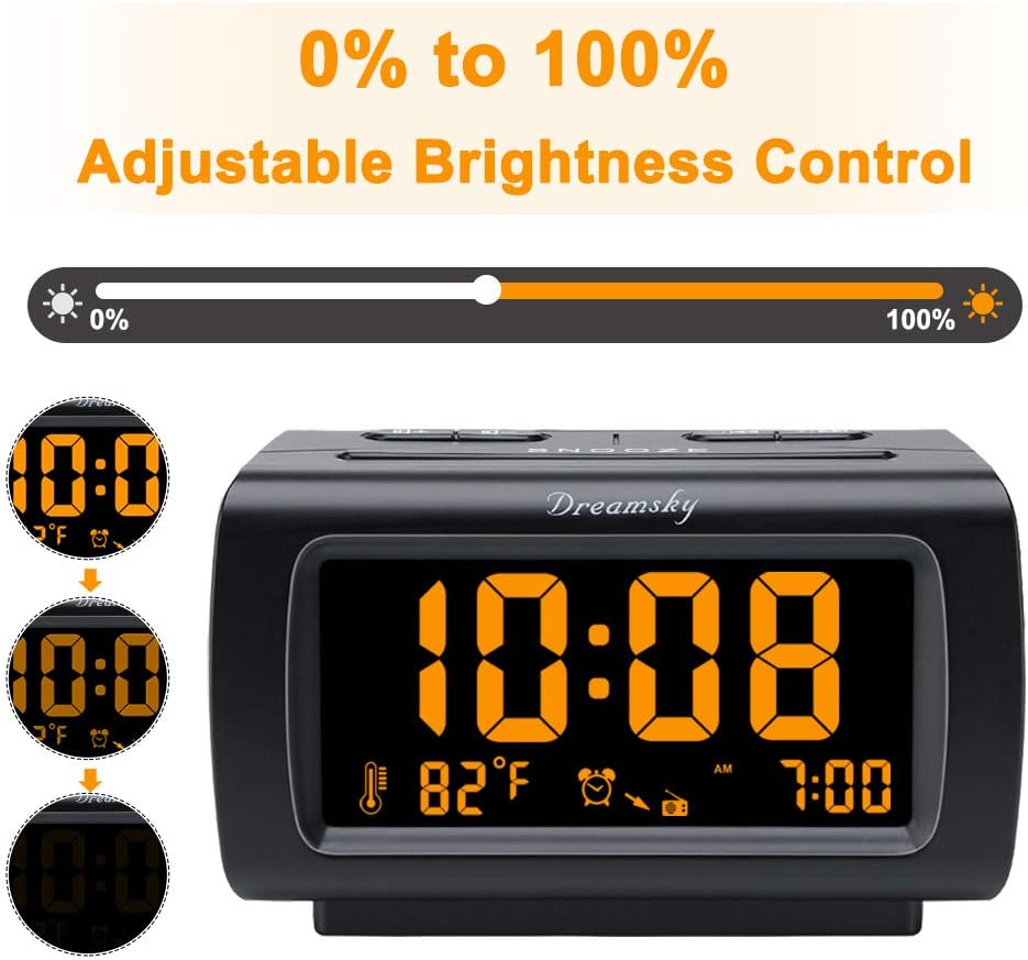 DreamSky Alarm Clock Radios for Bedrooms with Battery Backup, Large Big Numbers with Brightness Dimmer, USB Port, Bedside Digital FM Radio with Sleep Timer, Temperature, Adjustable Volume, Snooze