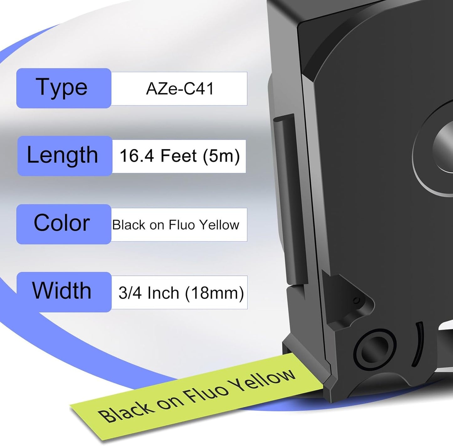 2 Pack Compatible for Ptouch TZe-C41 TZ-C41 TZe TZ Label Tape 18mm 0.7'' Laminated Black on Fluo Yellow Label Maker Tape for PT-D600 PT-D610BT PT-D600VP PT-P710BT PT-P750W