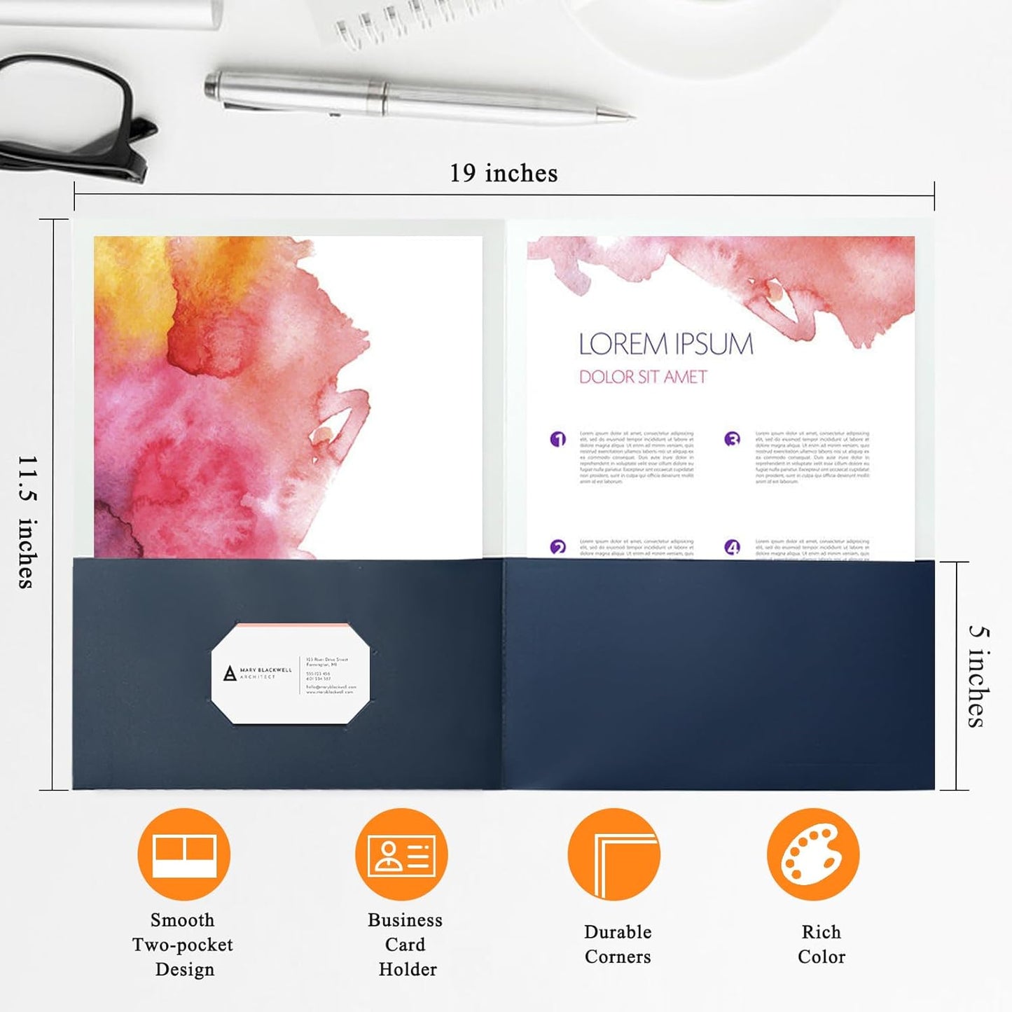 Two Pocket Folders,25 Pack Blue Folders with Pockets Fit Letter Size Paper,Thick Paper File Folder for School Office Business Home,Assorted 6 Colors