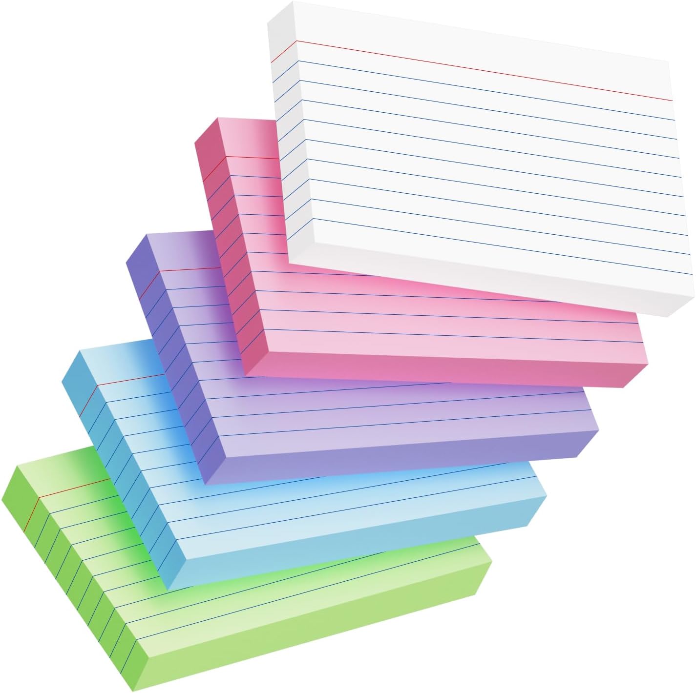 250 Count Colored Index Cards 3x5 Inch 180gsm Heavy Weight Flash Card (50 Sheets Each), Note Taking for Students, Teachers, Professionals, Study Note Cards for Office Home School