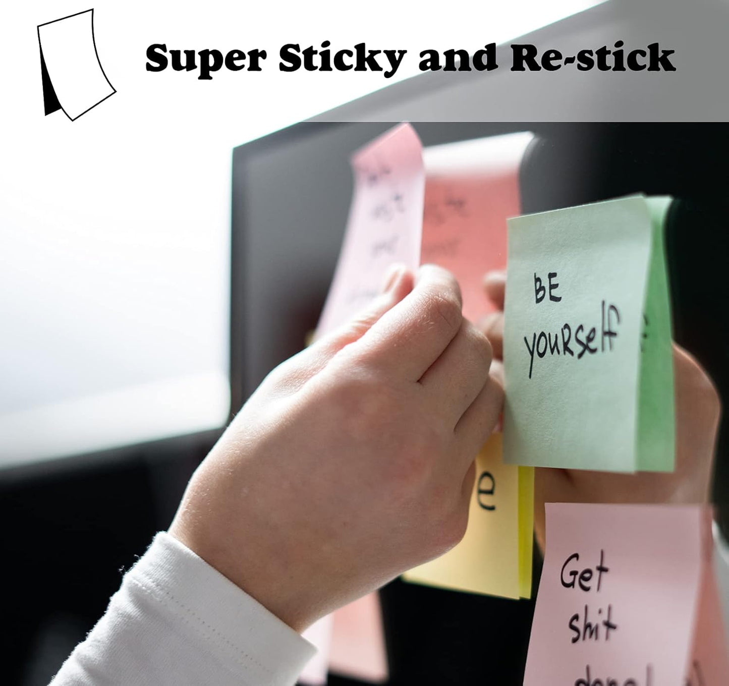 24 Pack Sticky Notes - 3 x 3 Inch Large Memo Pads with 2X Sticking Power,12 Bright Colors Sticky Pads,100 Sheets/Pad - 2400 PCS Super Sticky & Repositionable for Office,Notebook,School,and Daily Use