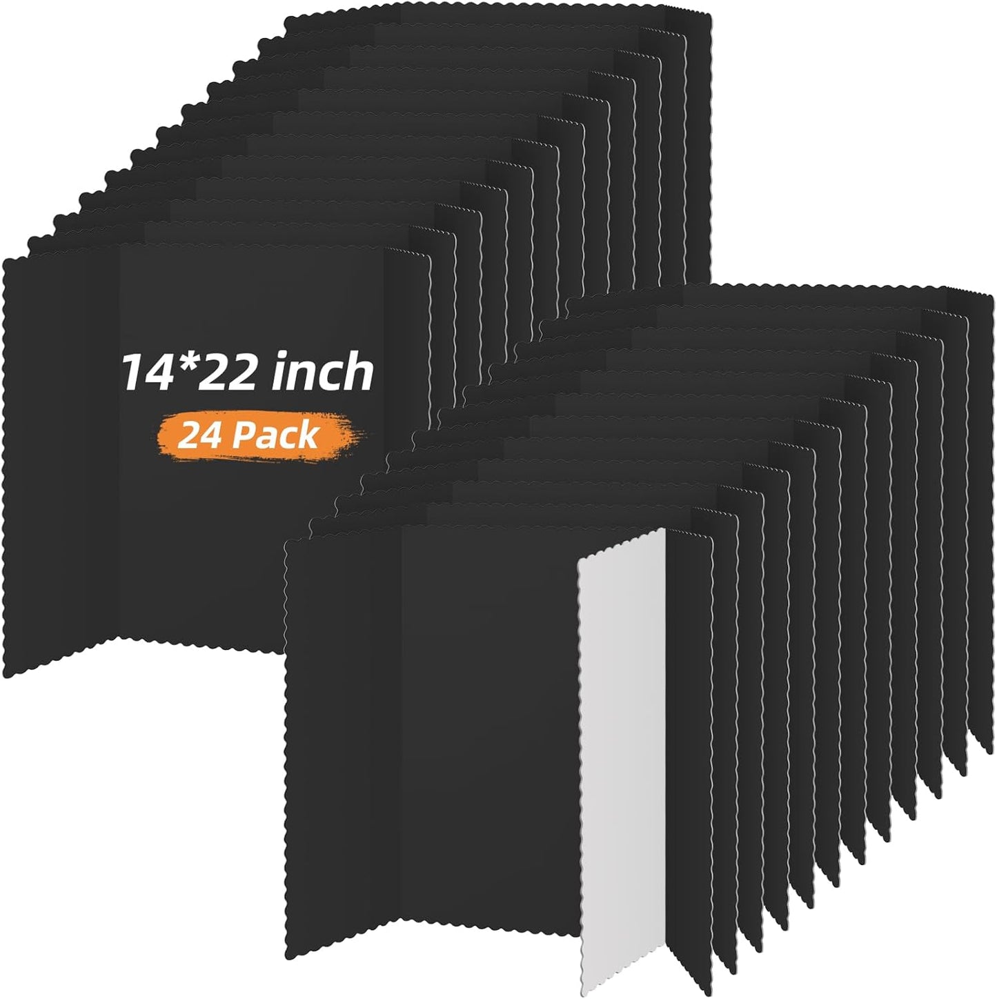 Ctosree 24 Pcs Tri Fold Board Bulk, Science Fair Project Board,Lightweight Presentation Trifold Display Poster Board, Single Wall(14 x 22 Inch,Black)
