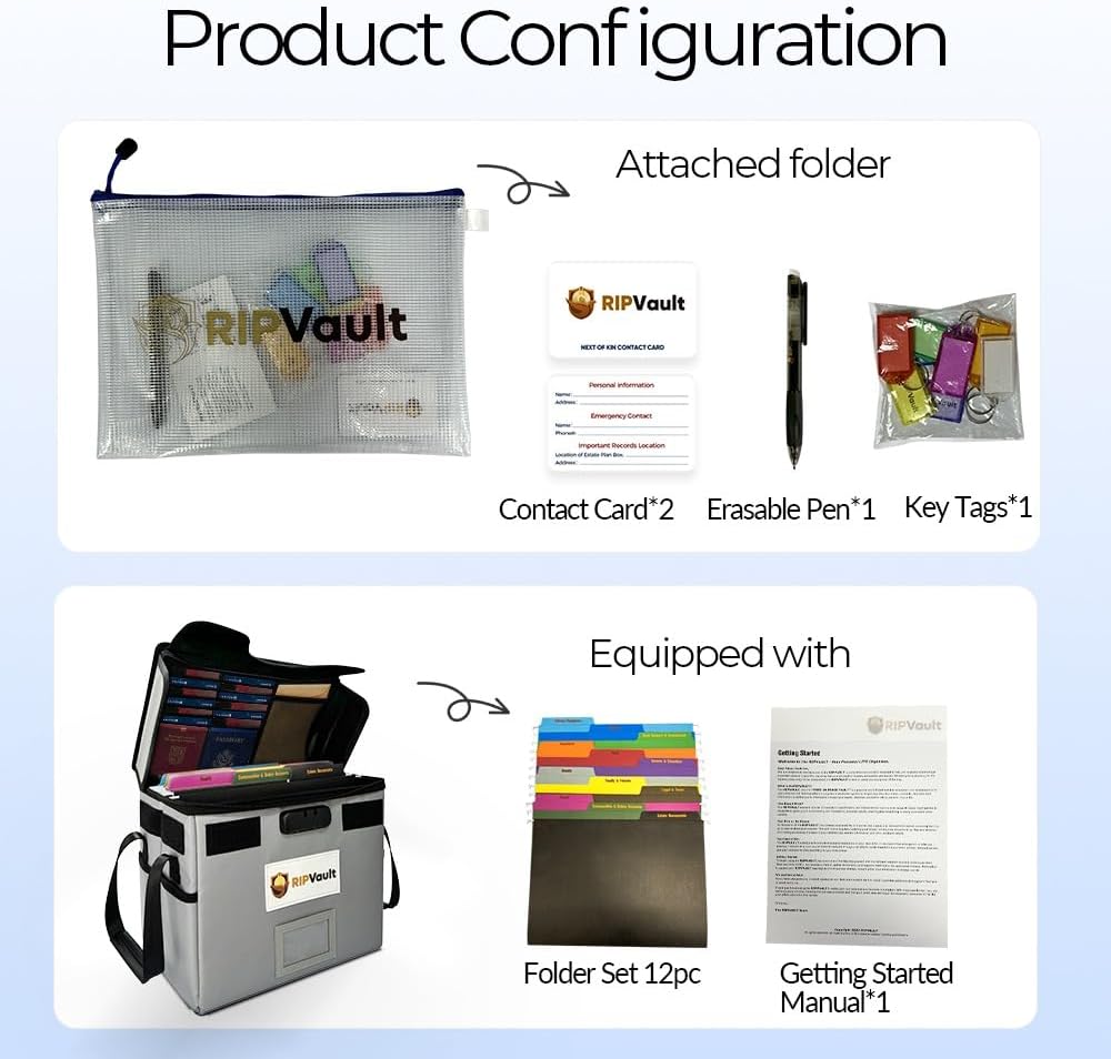 End of Life Organization System - Fireproof Storage Box for Important Documents - Estate Planning Tool with Pre-labeled File Organizer Folders | All-in-one Solution - Rated Up to 1200°F