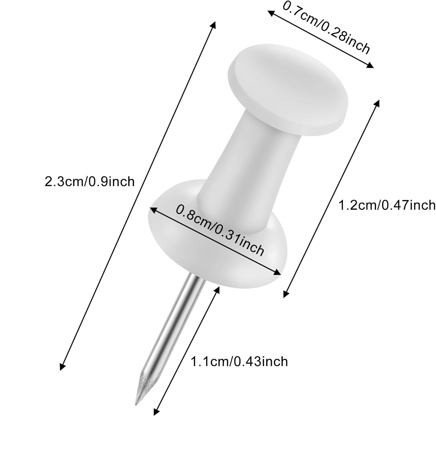 FUDAO FAMILY 300pcs Push Pins for Bulletin Board, Thumb Tacks for Wall Corkboard, Map Pins - Home Office Craft Projects Plastic Head Steel Push Pin (White)