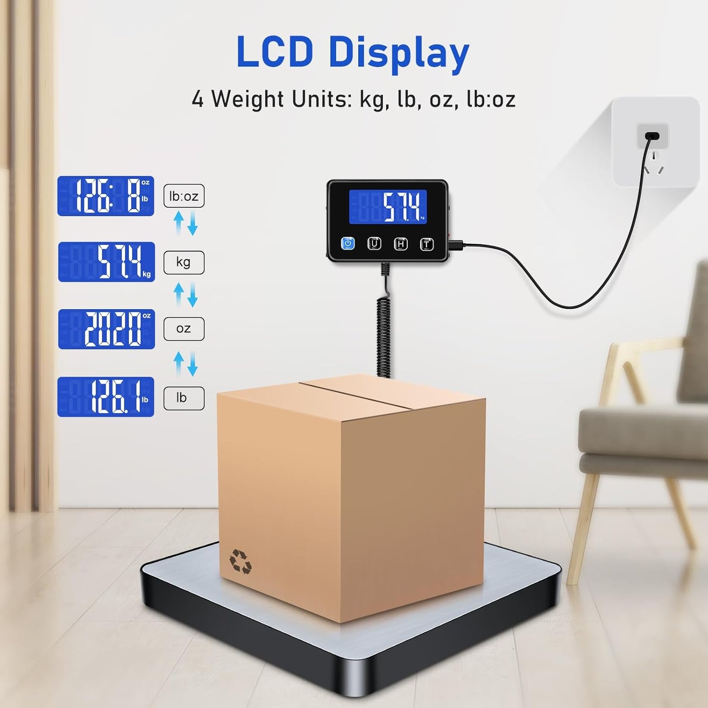 Shipping Scale, 440lb/0.5oz High Accuracy Digital Scale for Packages with Hold, Tare Function, Postal Scale for Small Business, Luggage, Home Use (Battery & Charging Cable Include)