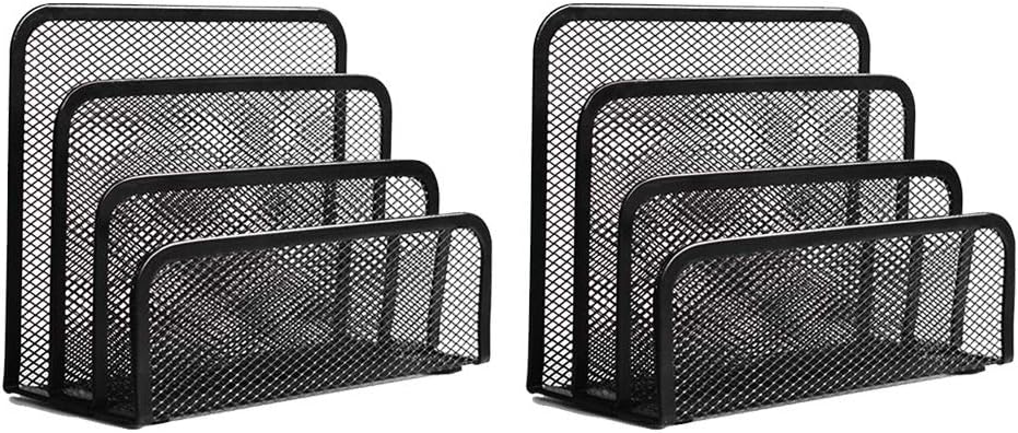 wishacc Folder Holder Desk, 2 Pack Mail Organizer Letter Holder for Desk Metal Mesh with 3 Vertical Upright Compartments