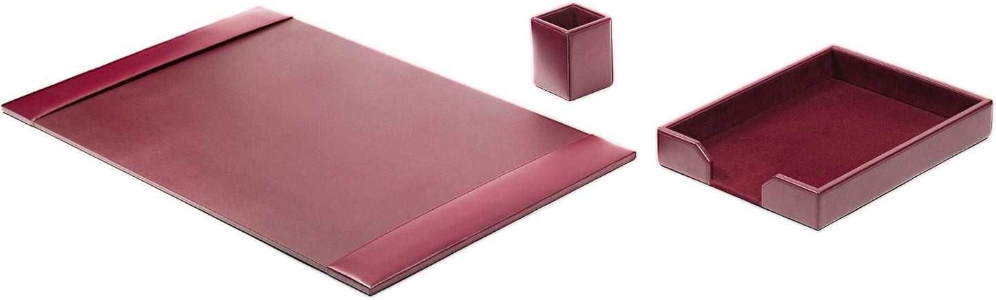 Dacasso Burgundy Bonded Leather Luxury 3-Piece Desk Accessory Set - Blotter Pad & Desk Organization Essentials - Executive Decor and Surface Protector