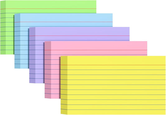 Index Cards 3 X 5 Inches, 250 Count, Colored Flash Cards For Studying, Lined Flashcards Notecards, Study Card, Ruled Front And Blank Back, Heavy Note Cards For Office, Home And School