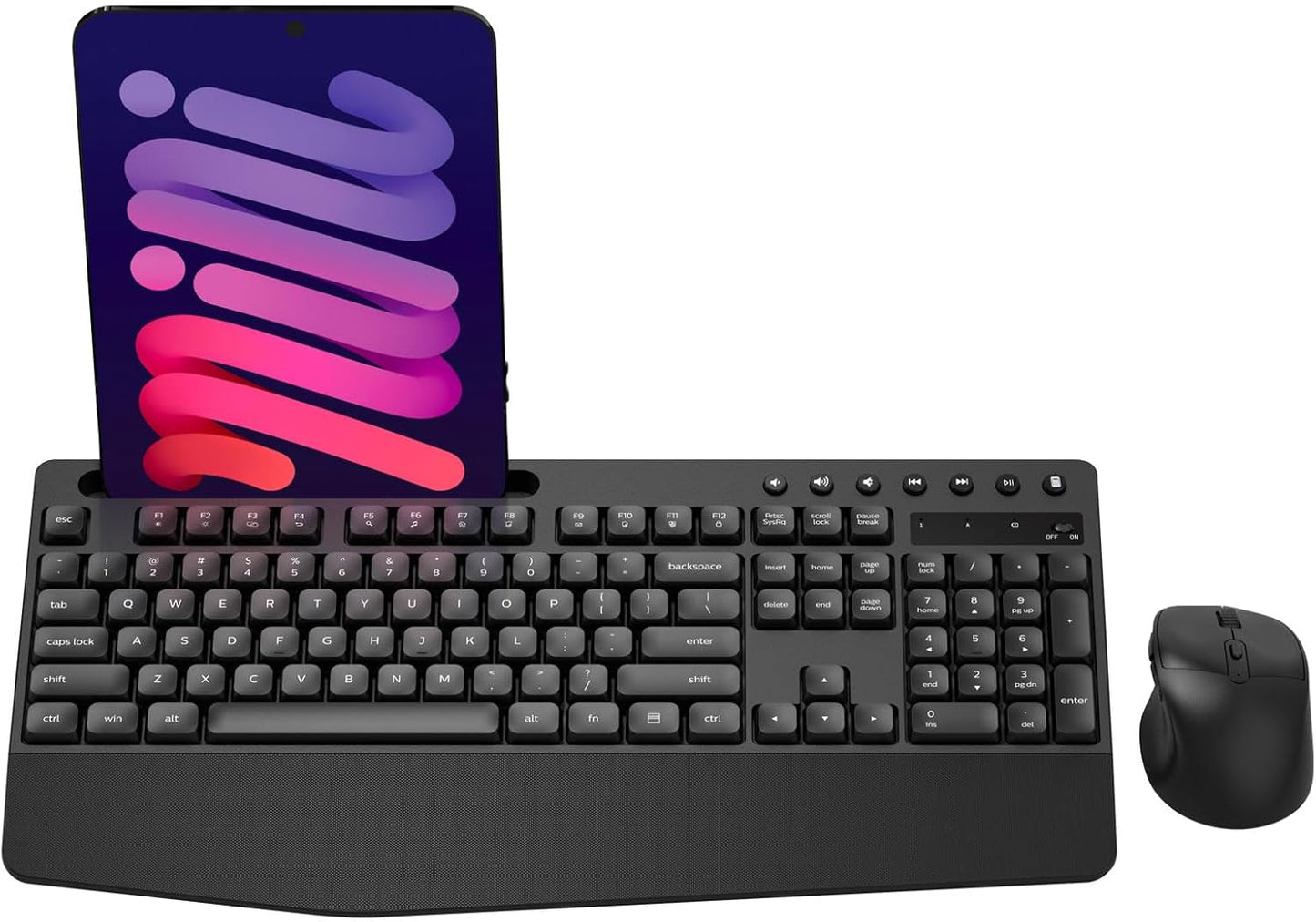 Wireless Keyboard and Mouse Combo, Full-Sized Ergonomic Keyboard with Wrist Rest, Phone Holder, Sleep Mode, Silent 2.4GHz Cordless Keyboard Mouse Combo for Computer, Laptop, PC, Mac, Windows