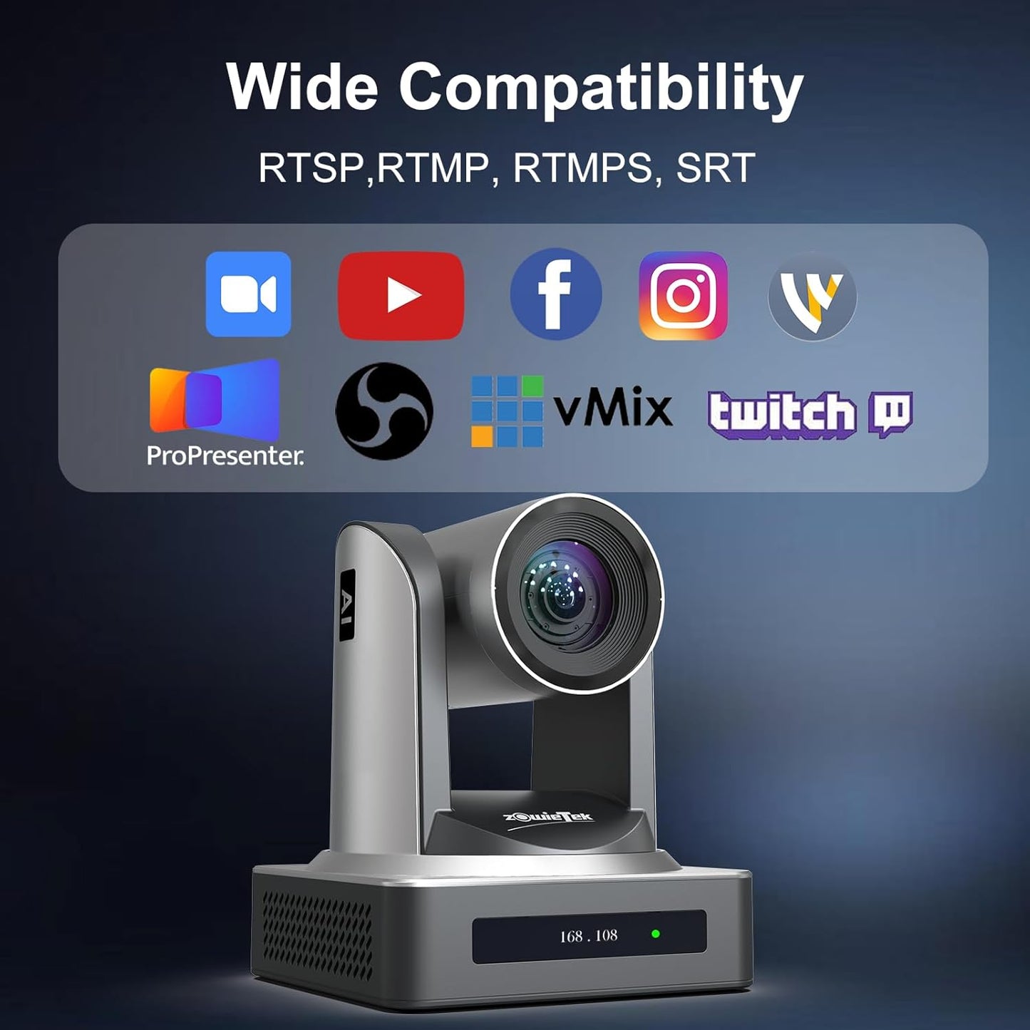 PTZ Camera, AI Auto Tracking 1080P60 PoE, 20X Optical Zoom, 3G-SDI HDMI USB3.0 LAN, Live Streaming for Church Meeting Education Sport Hospital Wedding