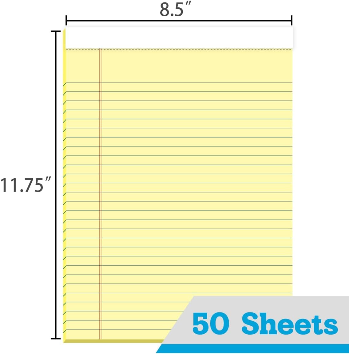KAISA Legal Pads 8.5x11 Writing Pads Wide Ruled Notepads 8.5"x11.75" Canary Note Pads, Yellow 50 Sheets 12 Pads,WT-MCY50W