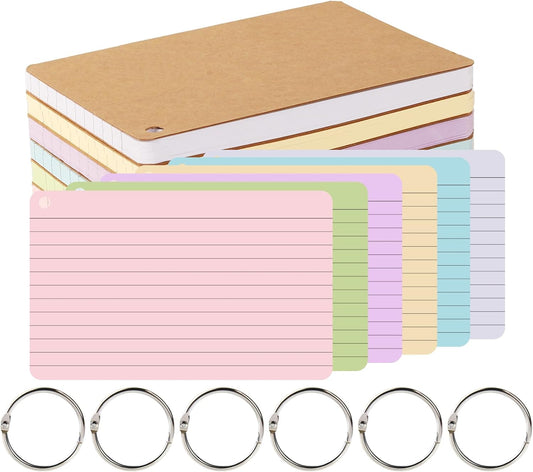 6 Pack 360 Pcs Lined Index Cards 5 x 8 Inches, Assorted Colored Flash Cards with Ring, Lined Note Cards Study Flashcards for School, Office, College