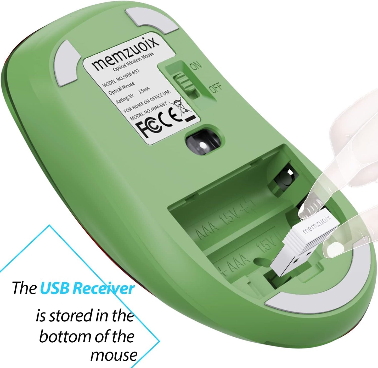 memzuoix 2.4G Wireless Mouse, 1400 DPI Mobile Optical Cordless Mouse with USB Receiver, Portable Computer Mice for Laptop, PC, Desktop, MacBook, 5 Buttons (Mint Green)