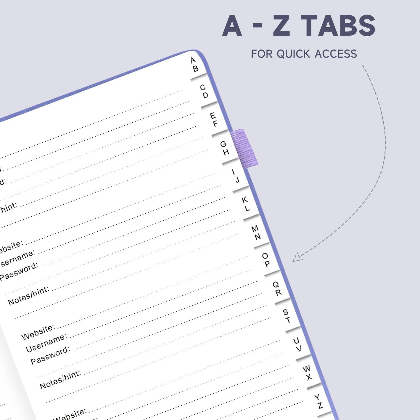 Password Book with Alphabetical Tabs – Hardcover Internet Address & Password Organizer – Password Keeper Notebook for Computer & Website – 7x 10" Log-in Password Journal w/Thick Paper (Lavender)
