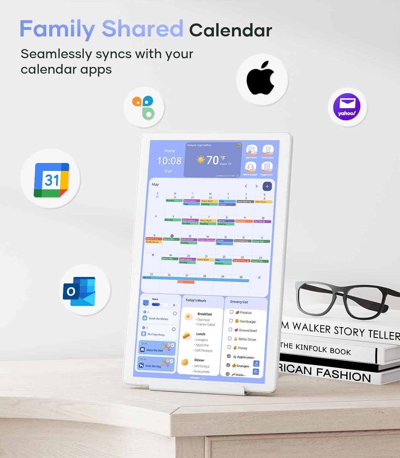 Digital Calendar 15.6'' Wall Touch Screen Chore Chart Customize Dashboard Smart Electronic Calendar Digital for Family Meal Planner Support All Google Play Apps with Stand Wall Mount White