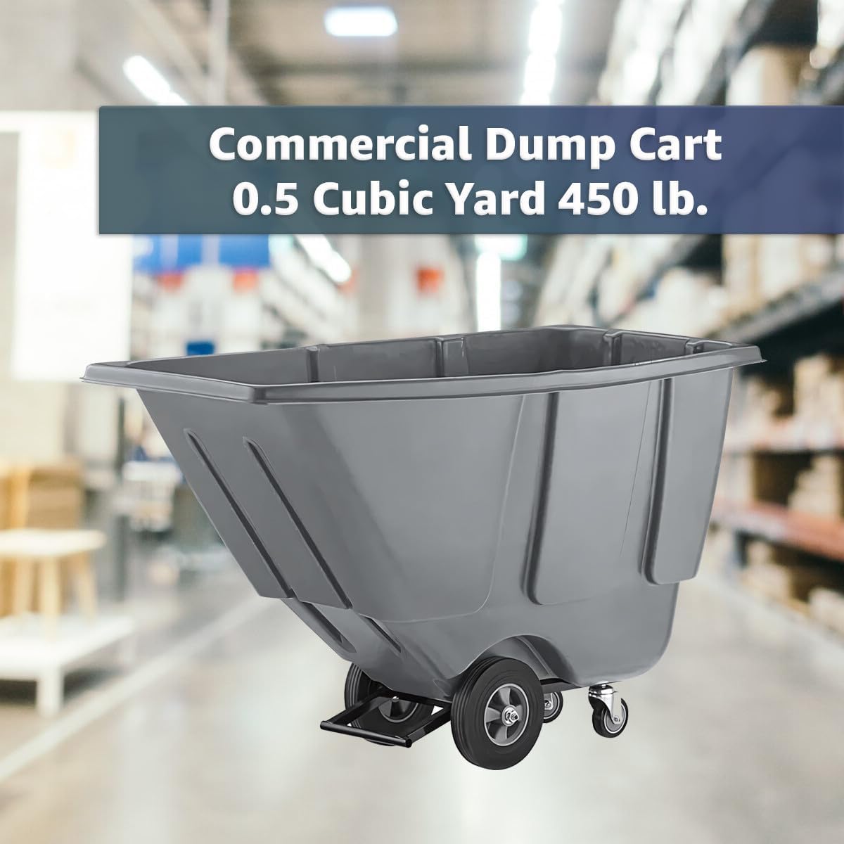 Commercial Rolling Waste Bin 0.5 Cubic Yard 450 lb., Grey Tilt Truck, Construction Trash Recycling Trolley, Industrial Dump Cart Transportation, Garbage Wagon