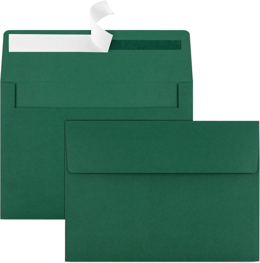 50 Pack 5x7 Envelopes - Self Seal for Invitations, Weddings, Photos & Greeting Cards (Dark Green)