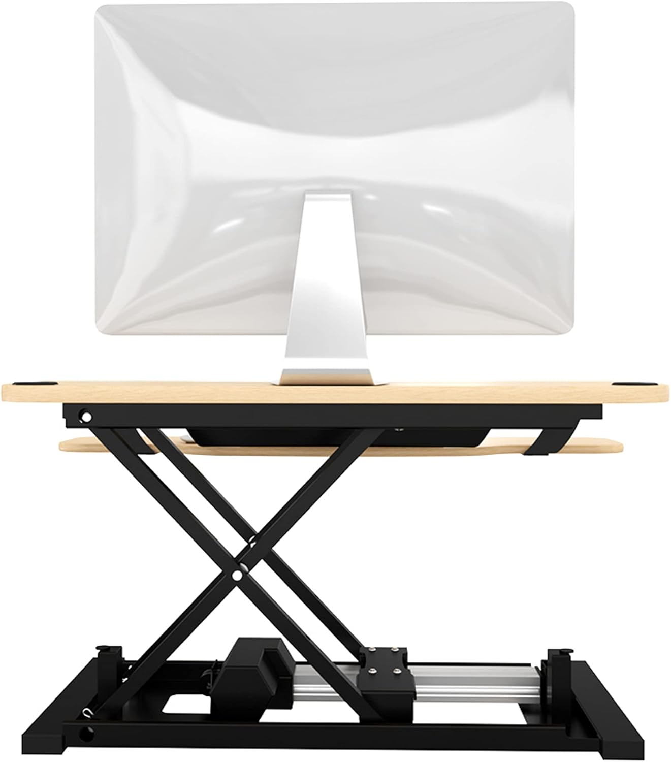 VERSADESK® PowerPro™ Elite 36” x 24" – App Controlled Electric Standing Desk Converter w/USB Charging Port. Raises up to 20”. Fully Assembled – Includes LED Lights. Supports 80 lbs. – Maple