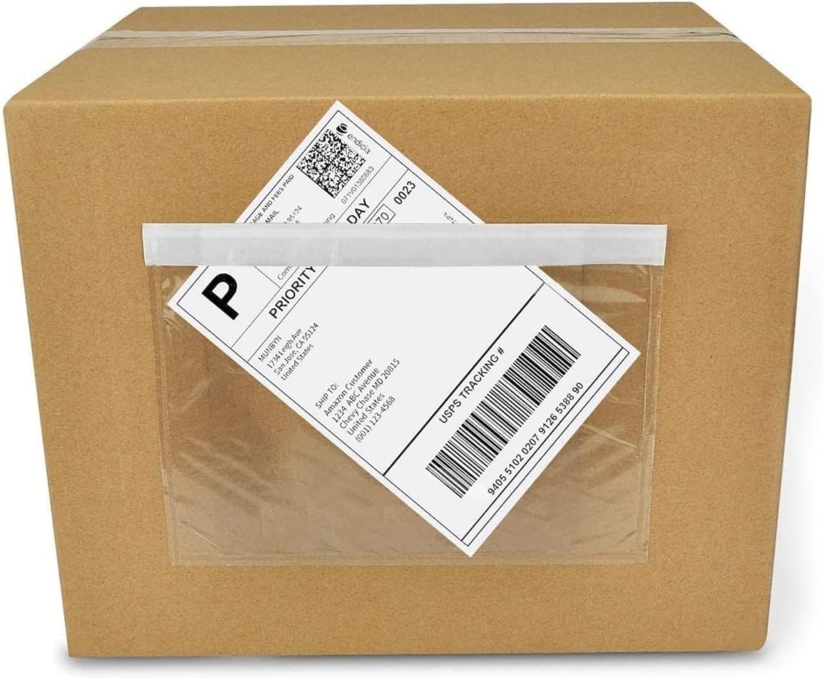 Shipping Labels Sleeves, Packing Slip Envelope Pouches 7.5" x 5.5" Packing List Mailing Envelopes with Clear Self-Adhesive (50 Pack)