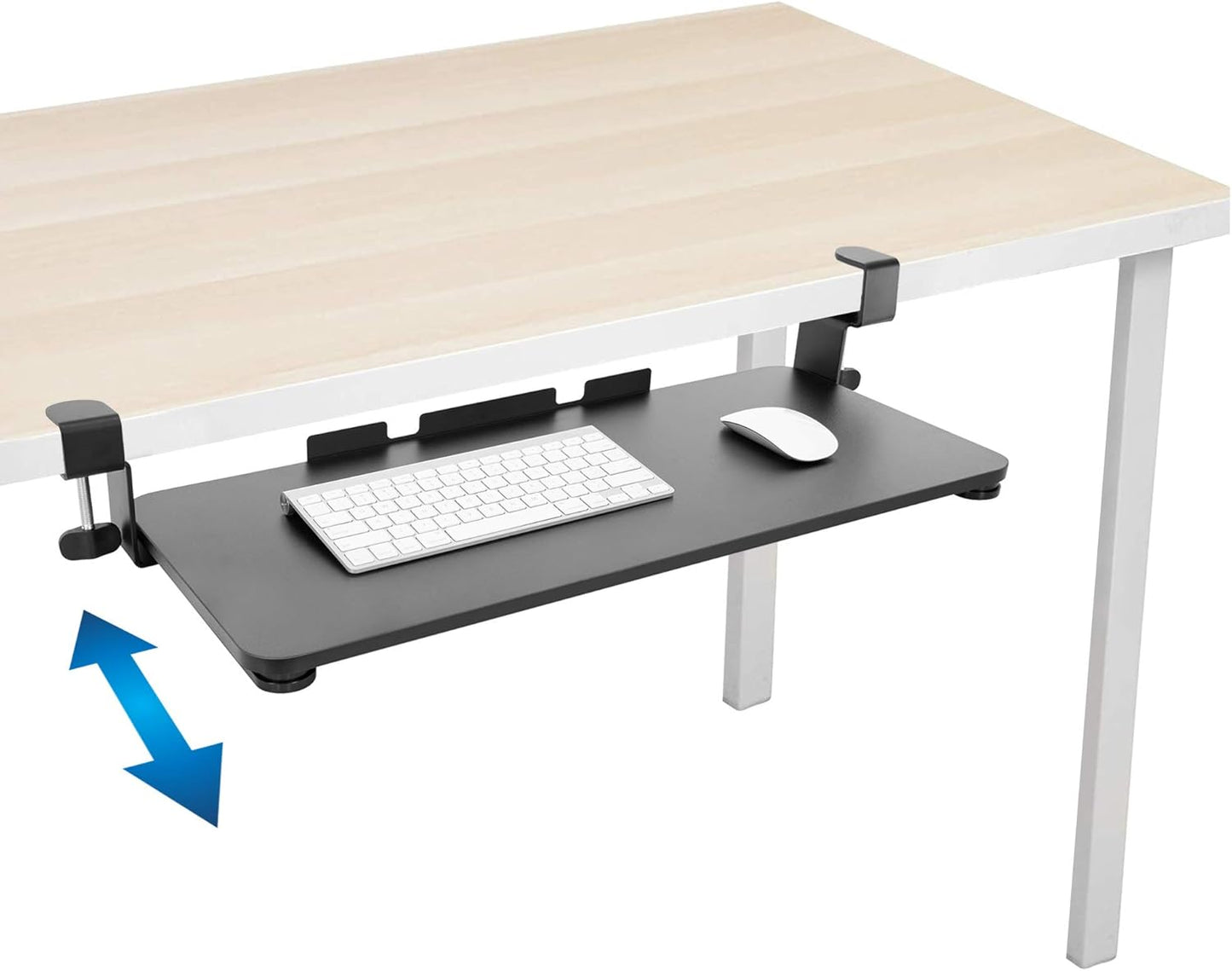 Mount-It! Under-Desk Keyboard Tray, Slide-Out Clamp-On Keyboard and Mouse Drawer, 26.4" W x 11.8" D Ergonomic Retractable Platform for Typing, No-Drill Installation, Black