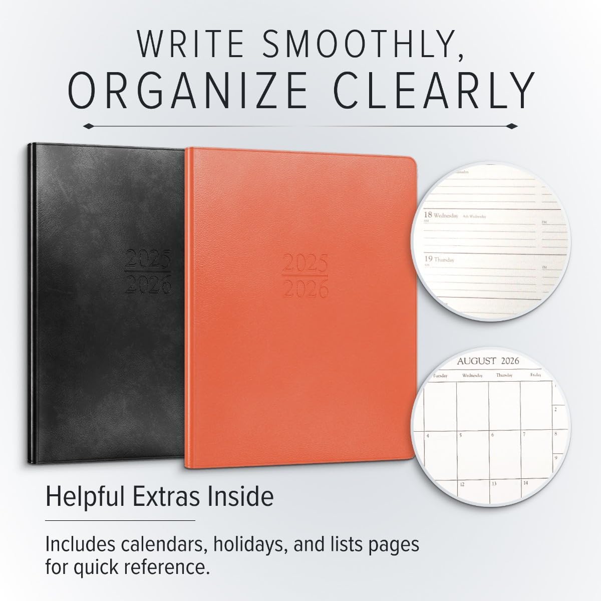 Gallery Leather Academic Planner 2025-2026, Teacher and Student Weekly Monthly Planner, Elegantly Bound Calendar with Gold-Gilded Page Edges, 18 Months - Acadia Tan - 9x7"