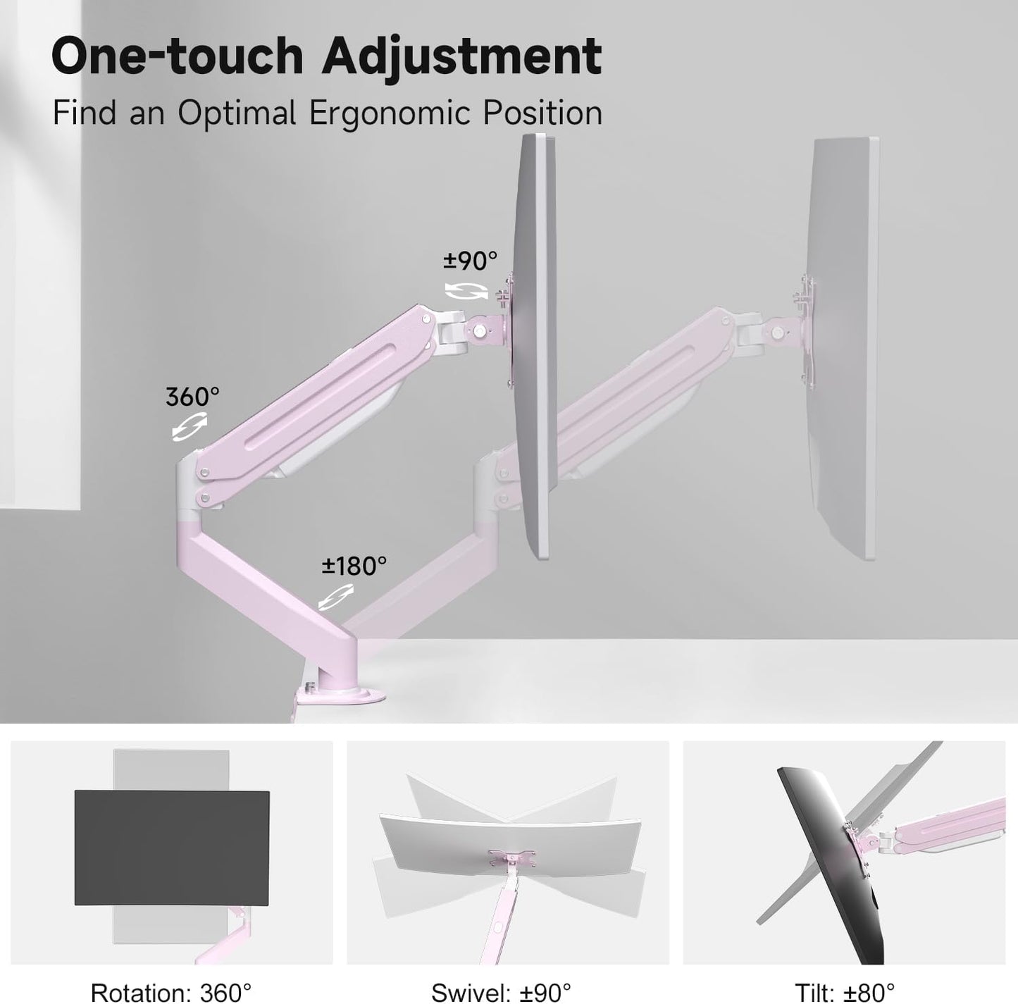 Suptek Monitor Mount Gas Spring Monitor Arm Desk Mount Fully Adjustable Fits 17-32 inch Monitors Weight Capacity up to 22 lbs,Pink(MD8PINK)