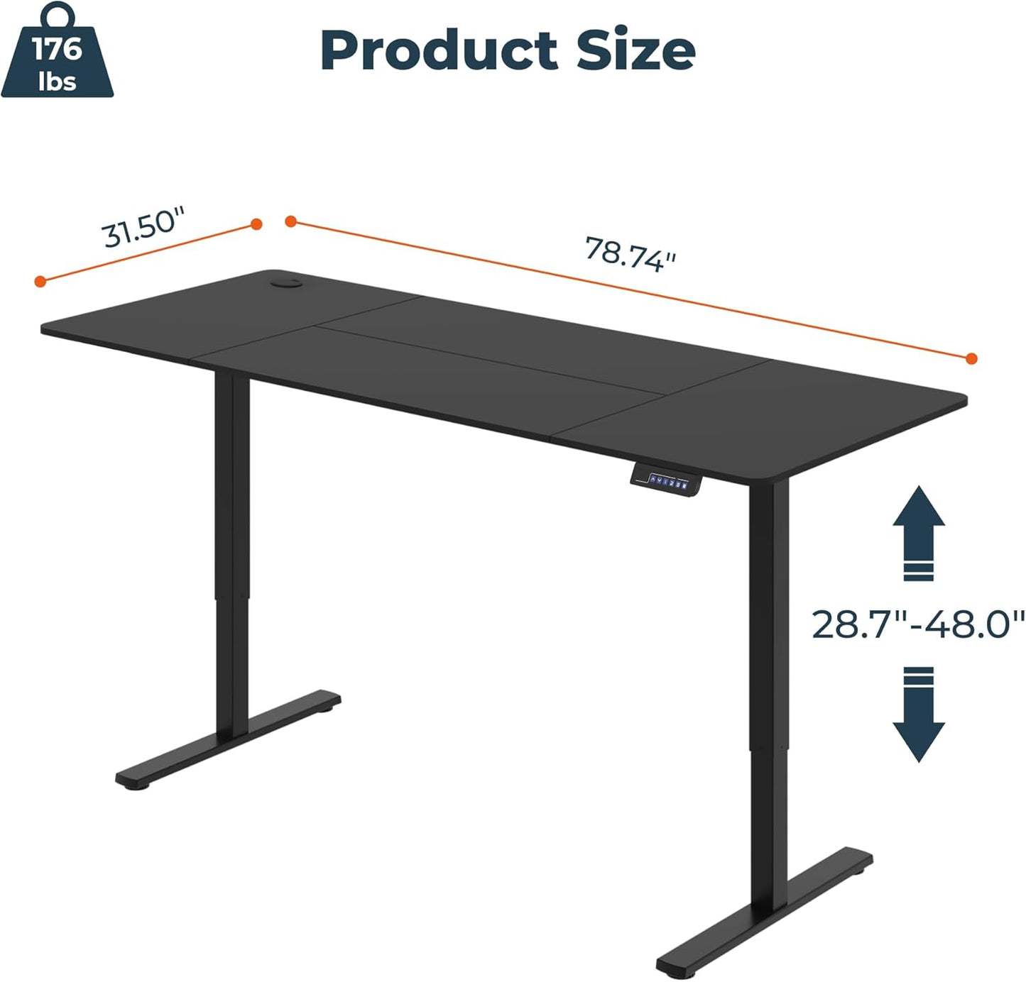 Adjustable Standing Desk, Large 79x31 Inches Standing Desk with Cable Management, Height Adjustable Home Office Computer Desk with Memory Preset&Charging USB Port&Sedentary Reminder