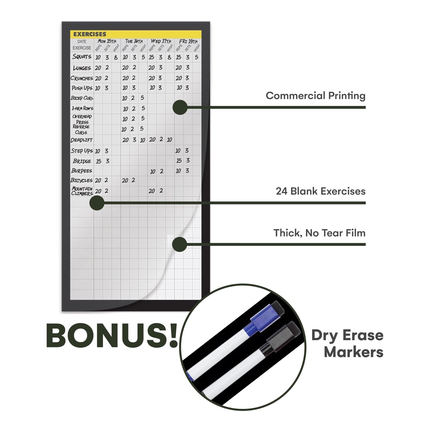 Dry Erase Workout Calendar Poster - Fitness Planner with To-Do List, Notes Section for Home Gym Tracking