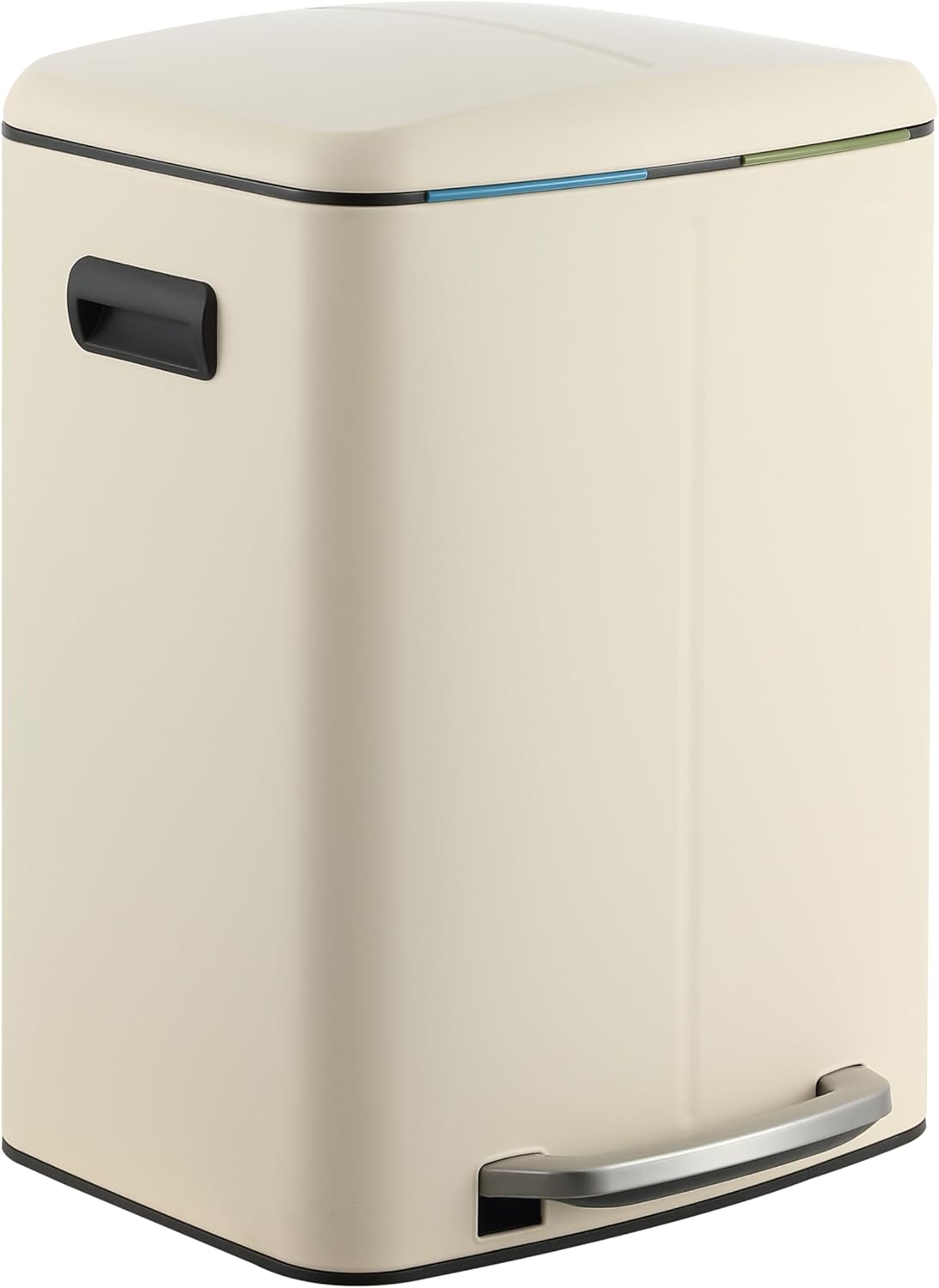 happimess HPM1005F Marco Rectangular 10.6-Gallon Double Bucket Trash Can with Soft-Close Lid, Fingerprint Resistant, Modern, Minimalistic for Home, Kitchen, Office, Bathroom, Limestone Beige