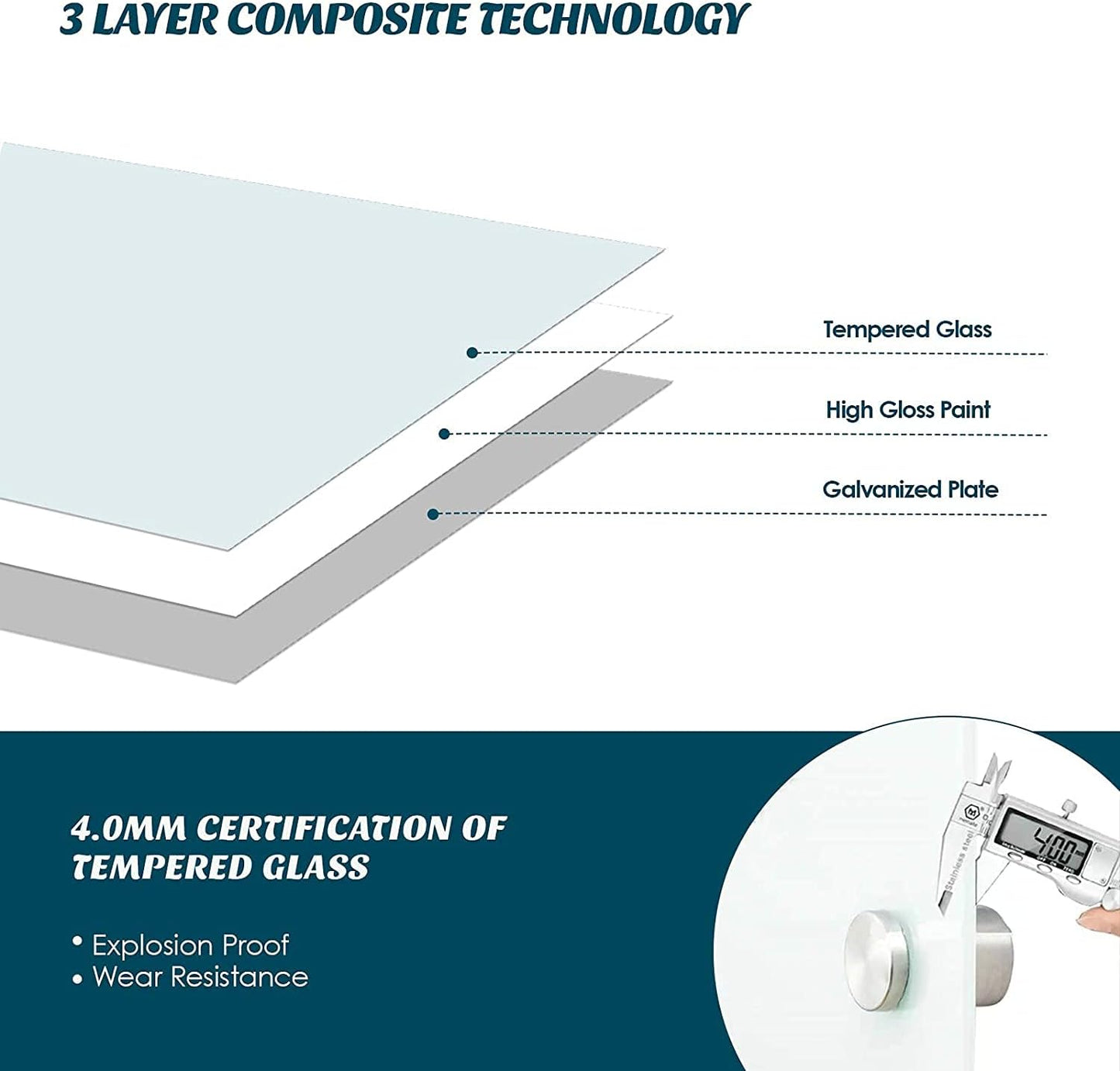 Dex Board 72" x 48" Large Glass Whiteboard 6' x 4' Frameless Tempered Glass Dry Erase Board with Marker Tray for Interactive Office, Wall Mounted Frosted Glass Whiteboard